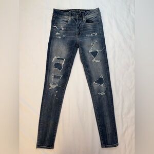 American Eagle Size 2 Dark Wash Distressed Hi Rise Skinny Jegging Jeans